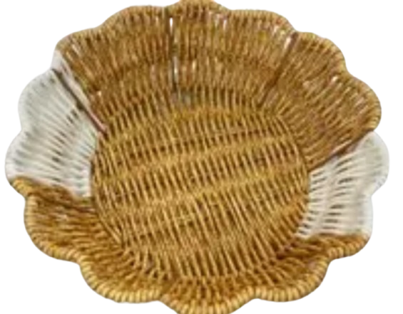 Плетений кошик Helios 23х6 см для фруктів та солодощів кругла меланж з білими вставками 7357, фото 1