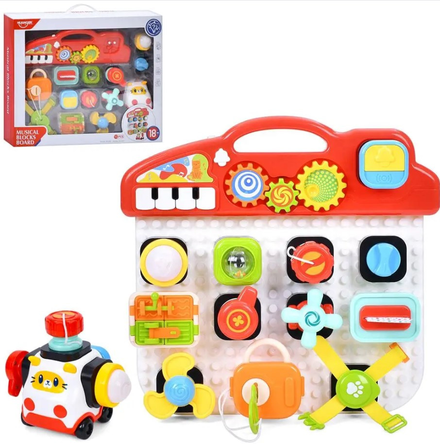 Центр розвивальний CAN XIN LONG TOYS бізіборд, піаніно, шестерні, спінер, музика, світло, батарейки арт. HE8081, фото 1