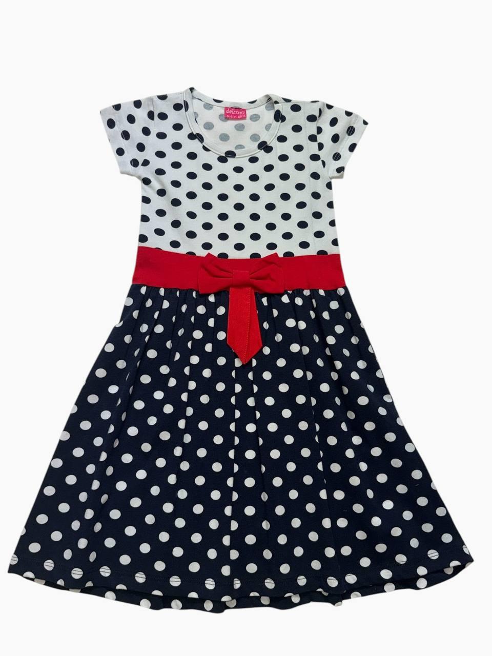 Дитяча сукня в горох з бантом 116-122 розмір - трикотажна сукня для дівчинки, фото 1