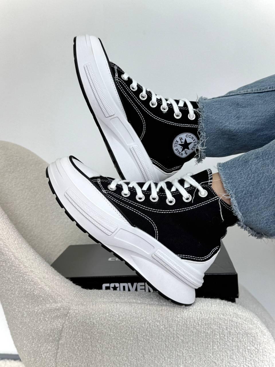 Жіночі кеди Converse Platform високі чорно-білі — текстиль і екошкіра, стильні на платформі, весна-літо, фото 1