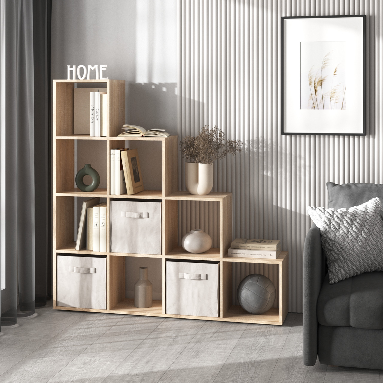 Стелаж для книг або іграшок формою драбинкою колір дуб сонома h143х143х29 см, фото 1