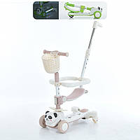 Самокат 5в1 з батьківською ручкою та корзинкою, білий (JR3-142-W)