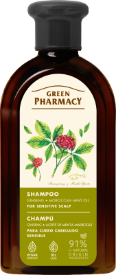 Шампунь Green Pharmacy Женьшень та олія марокканської м'яти для чутливої шкіри голови 350 мл