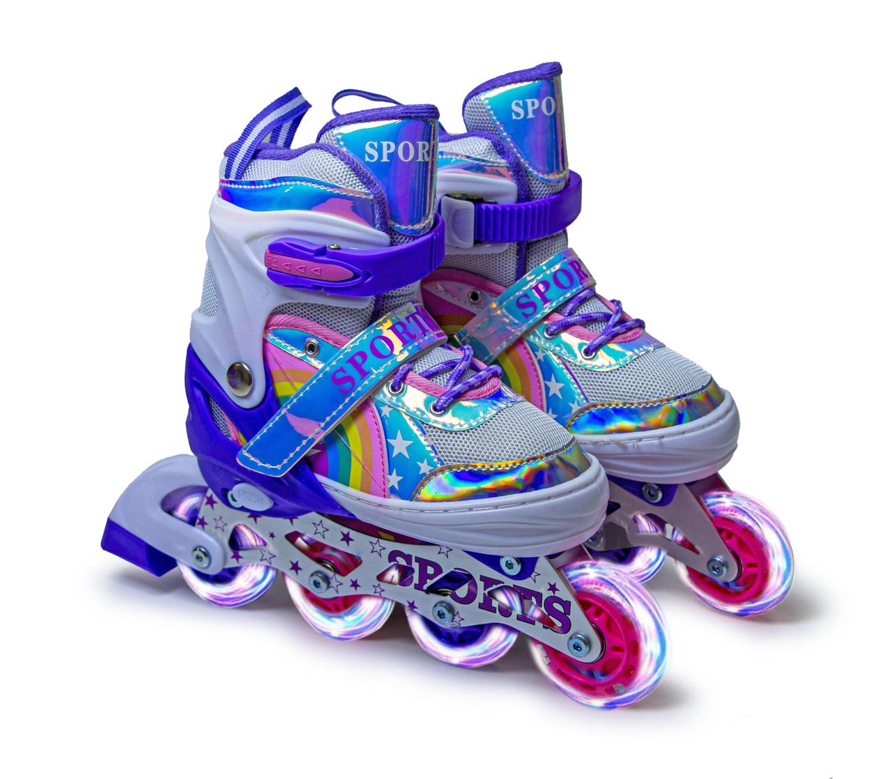 Дитячі розсувні ролики Rainbow Scale Sports фіолетові, розмір 34-38. Всі колеса світяться