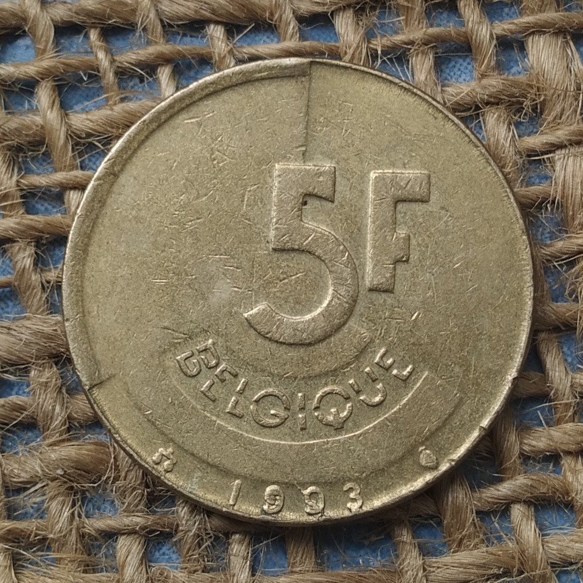 5 франкiв 1993 року. Бельгiя