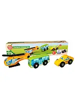 Дерев'яні машинки Playtive: гелікоптер,автобус і таксі для дитячої залізниці Brio, Ecotoys, Doris
