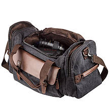 Дорожня сумка текстильна з кишенею Vintage 20192 Чорна, фото 5