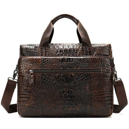 Сумка для ноутбука з тисненням під рептилію Vintage 14719 Коричнева, фото 1
