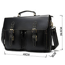 Портфель чоловічий зі шкіри на плече Vintage 14878 Чорний, фото 3