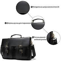 Портфель чоловічий зі шкіри на плече Vintage 14878 Чорний, фото 4