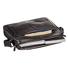 Ділова чоловіча сумка зі шкіри флотар на плече SHVIGEL 11244 Чорна, фото 5