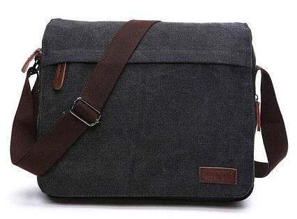 Сумка почтальонка текстильна Vintage 20088 Чорна, фото 1