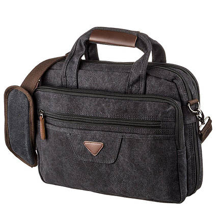 Сумка текстильна для ноутбука на два відділення Vintage 20177 Чорна, фото 1