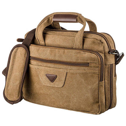 Сумка текстильна для ноутбука на два відділення Vintage 20178 Коричнева, фото 1