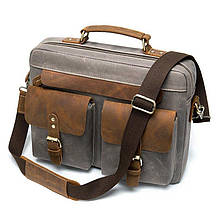 Сумка-портфель чоловіча текстильна з шкіряними вставками Vintage 20001 Сіра, фото 2