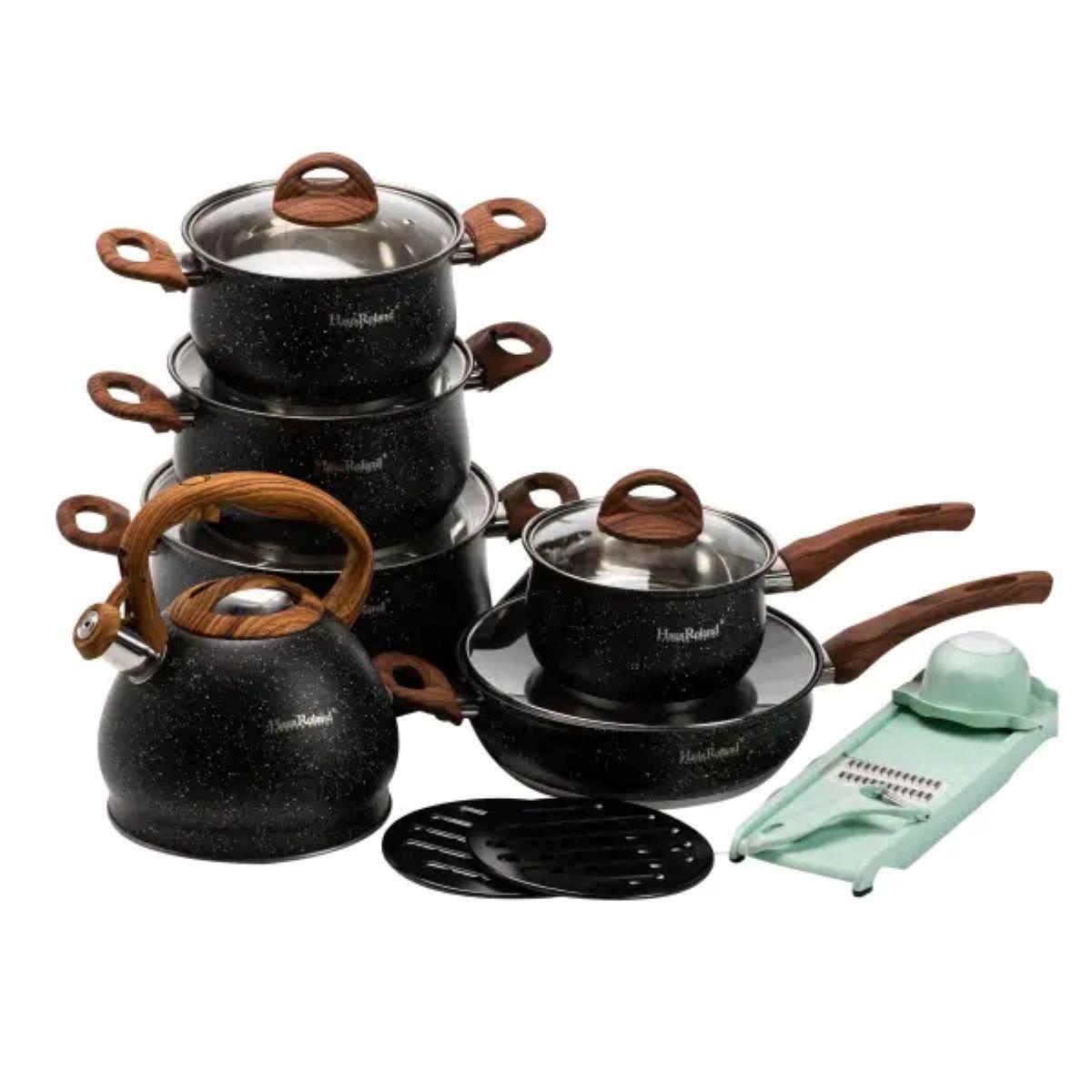 Набір посуду для приготування із нержавіючої сталі 10 предметів чорний HP33530B, фото 1