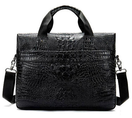 Сумка для ноутбука з тисненням під рептилію Vintage 14718 Чорна, фото 1