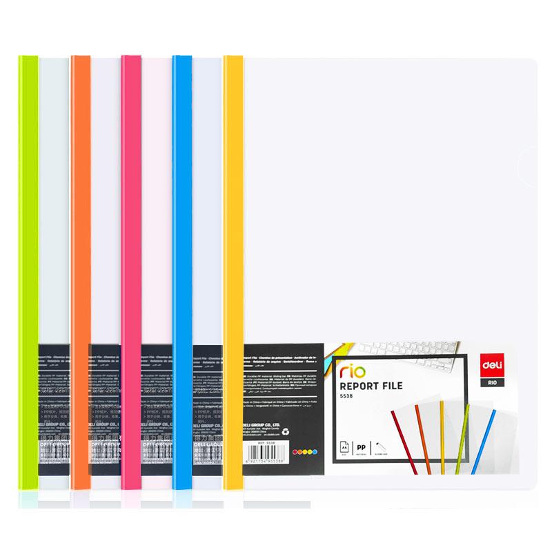 Папка А4 із затискачем Deli 5538, мікс, 8 мм "Miracle" напівпрозора, Папка для документів