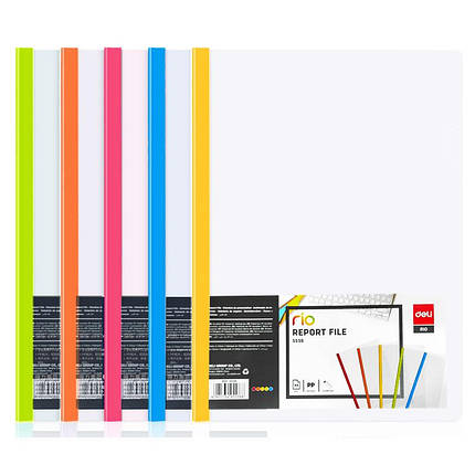 Папка А4 із затискачем Deli 5538, мікс, 8 мм "Miracle" напівпрозора, Папка для документів, фото 1