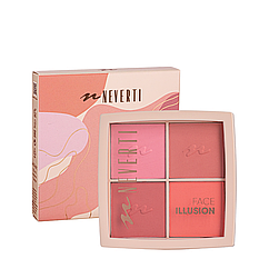 Палітра рум'ян Neverti Illusion Blush 4 відтінки (NP207)