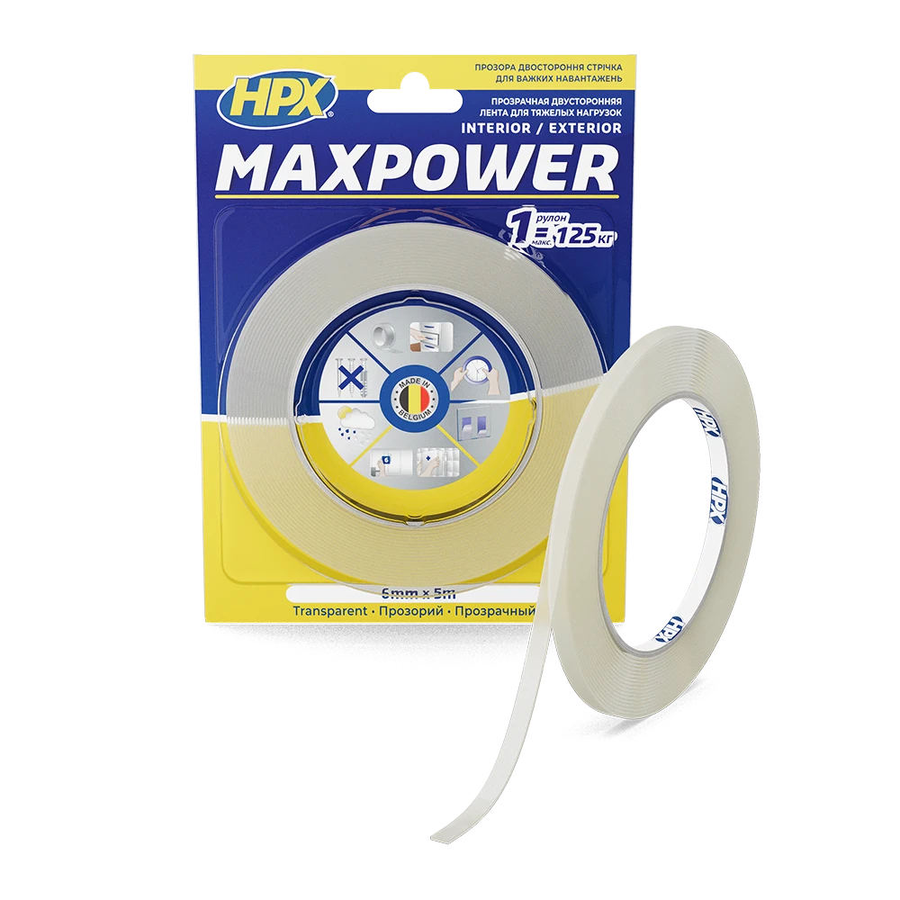 Двостороння прозора стрічка (скотч) HPX MAXPOWER (19мм x 2м), фото 1