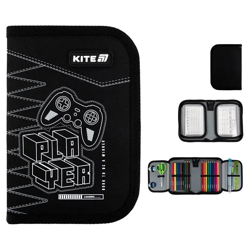Пенал твердий Kite 2 відв. з наповненням 622H Player