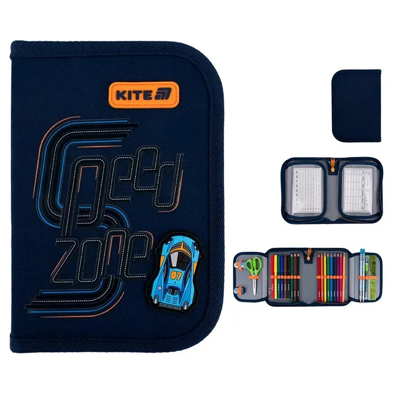 Пенал твердий Kite 2 відв. з наповненням 622H Speed Zone