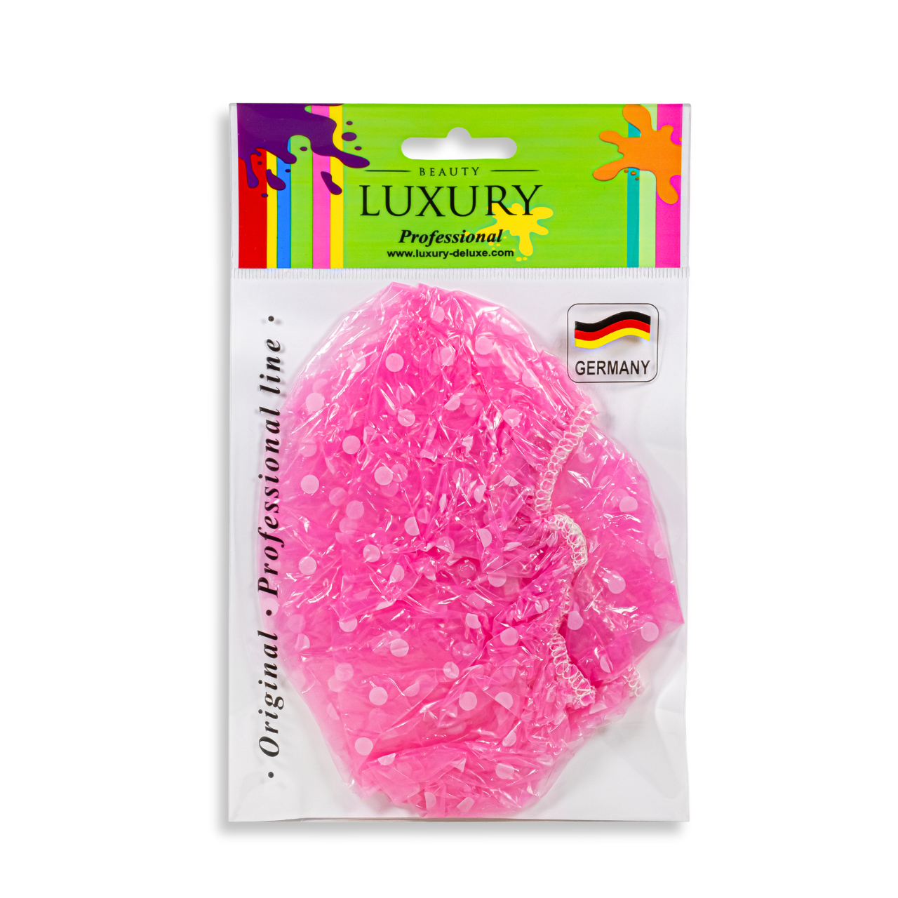 Шапочка для душу кольорова в горошок Beauty Luxury CS-03 Рожева, фото 1