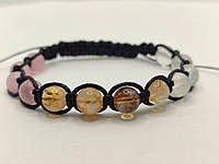 Браслет Шамбала из янтаря, кошачьего глаза и лунного камня 8 мм