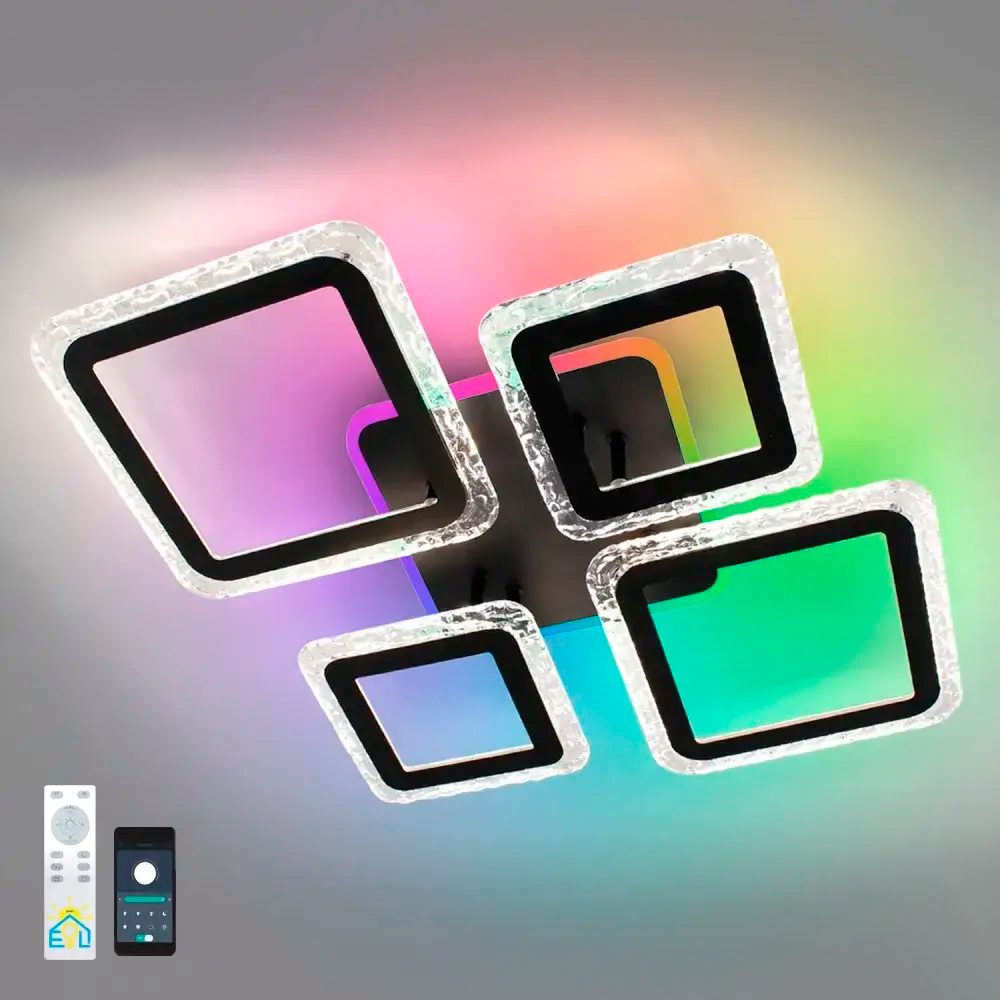 Керована світлодіодна люстра OVAL ICE RGB 75W 5S чорна BLACK/CLEAR Esllse з пультом і додатком для смартфону APP-220-IP20