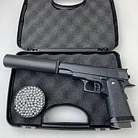 Дитячий металевий пістолет Кольт Colt 1911 із глушником іграшковий для дітей хлопчика на кульках пульках залізний