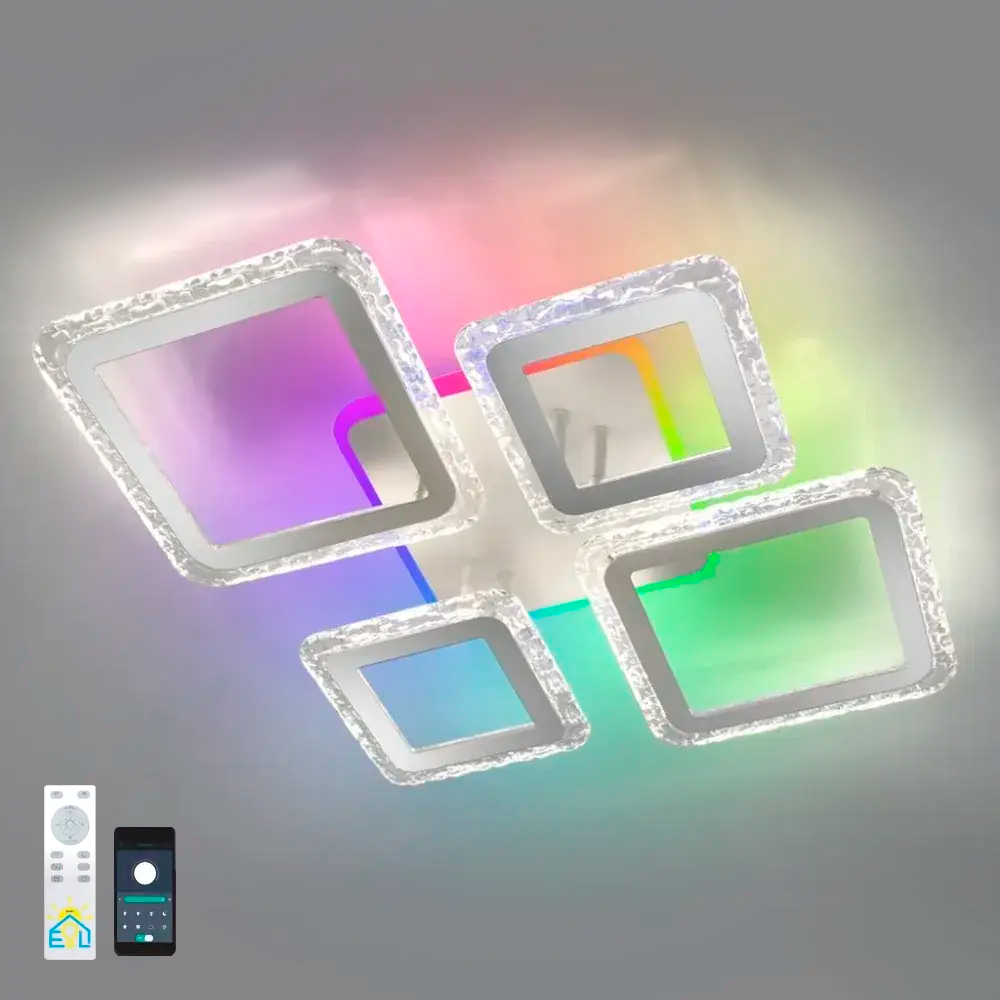 Люстра OVAL ICE RGB 75W 5S біла WHITE/CLEAR Esllse керована світлодіодна з пультом і додатком для смартфону APP-220-IP20, фото 1