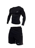 Спортивний набір одягу для чоловіків Nike 2в1, чорний колір(в набір входять рашгард и шорти)