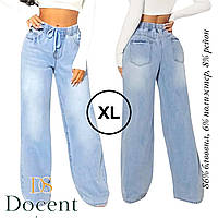 Жіночі світло-блакитні джинси XL прямого крою з еластичним поясом та шнурком — комфорт і стиль на кожен день