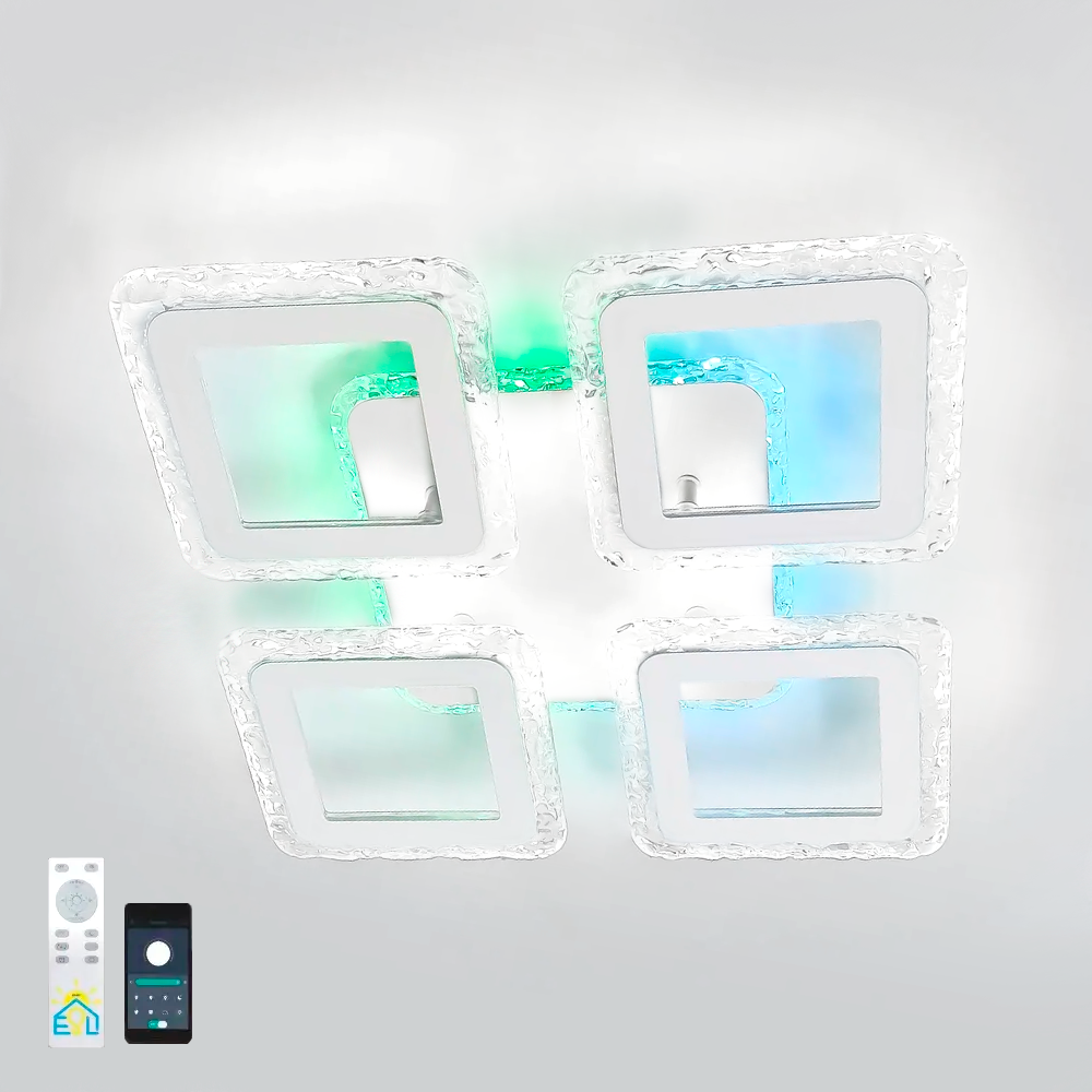 Керована світлодіодна LED люстра Esllse ROOM ICE RGB 70W 4S бiла 385×75мм з пультом і додатком для смартфону APP