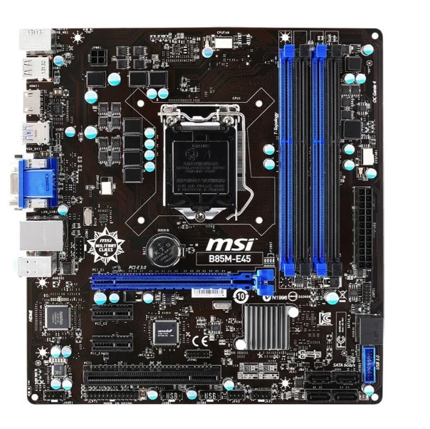 НАДІЙНА ПЛАТА s1150 MSI B85M-E45 з HDMI на DDR3 ( 4 СЛОТИ ) / USB3.0 / SATA3 LGA 1150 з ГАРАНТІЄЮ
