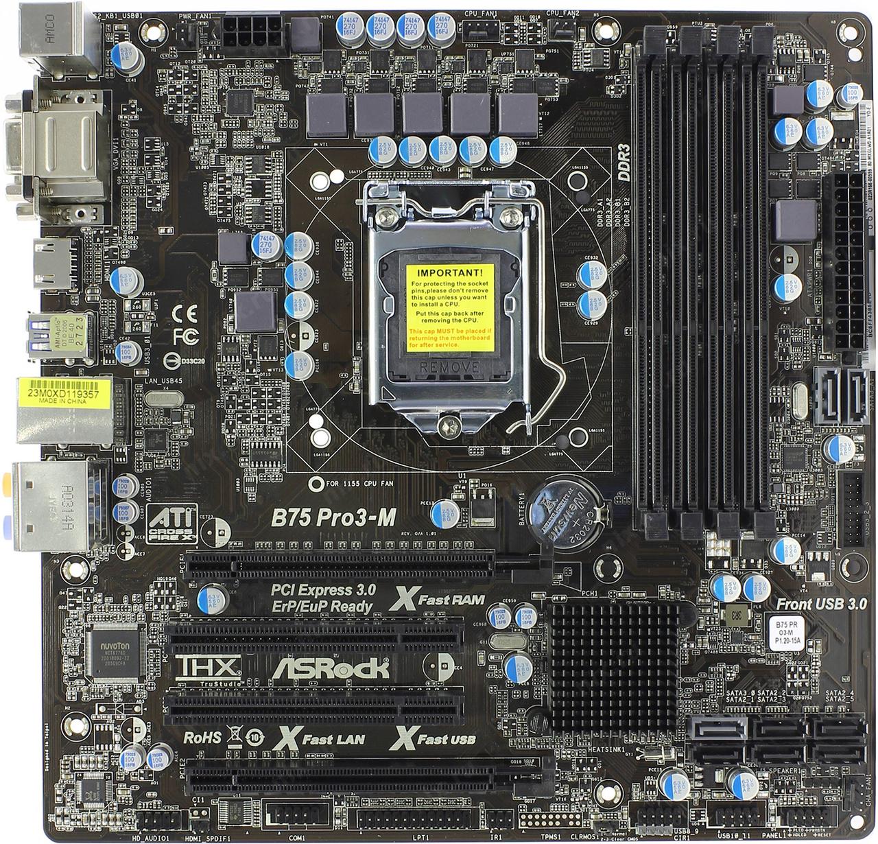 НАДІЙНА ПЛАТА LGA 1155 ASROCK B75 Pro3-M SLI з HDMI Підтримує SATA3, USB 3.0 + Core- i7,i5,i3 ПОКОЛІННЯ
