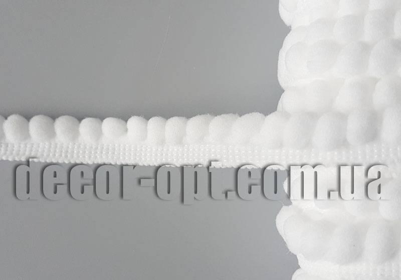 Тасьма з помпонами оксамитовими білими Ø0,6 см 1,5 см/25ярд.