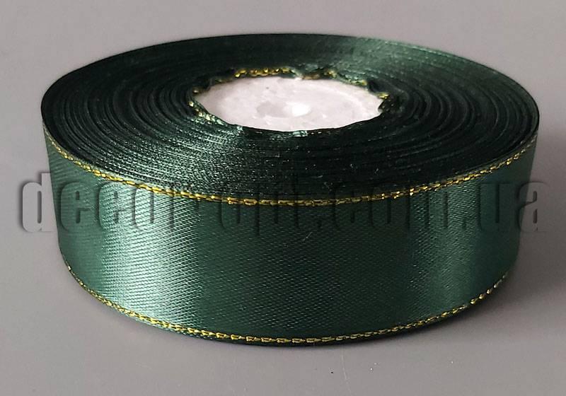 Стрічка атласна відтінок зеленого із золотим люрексом 2,50 см 36 ярд арт.49