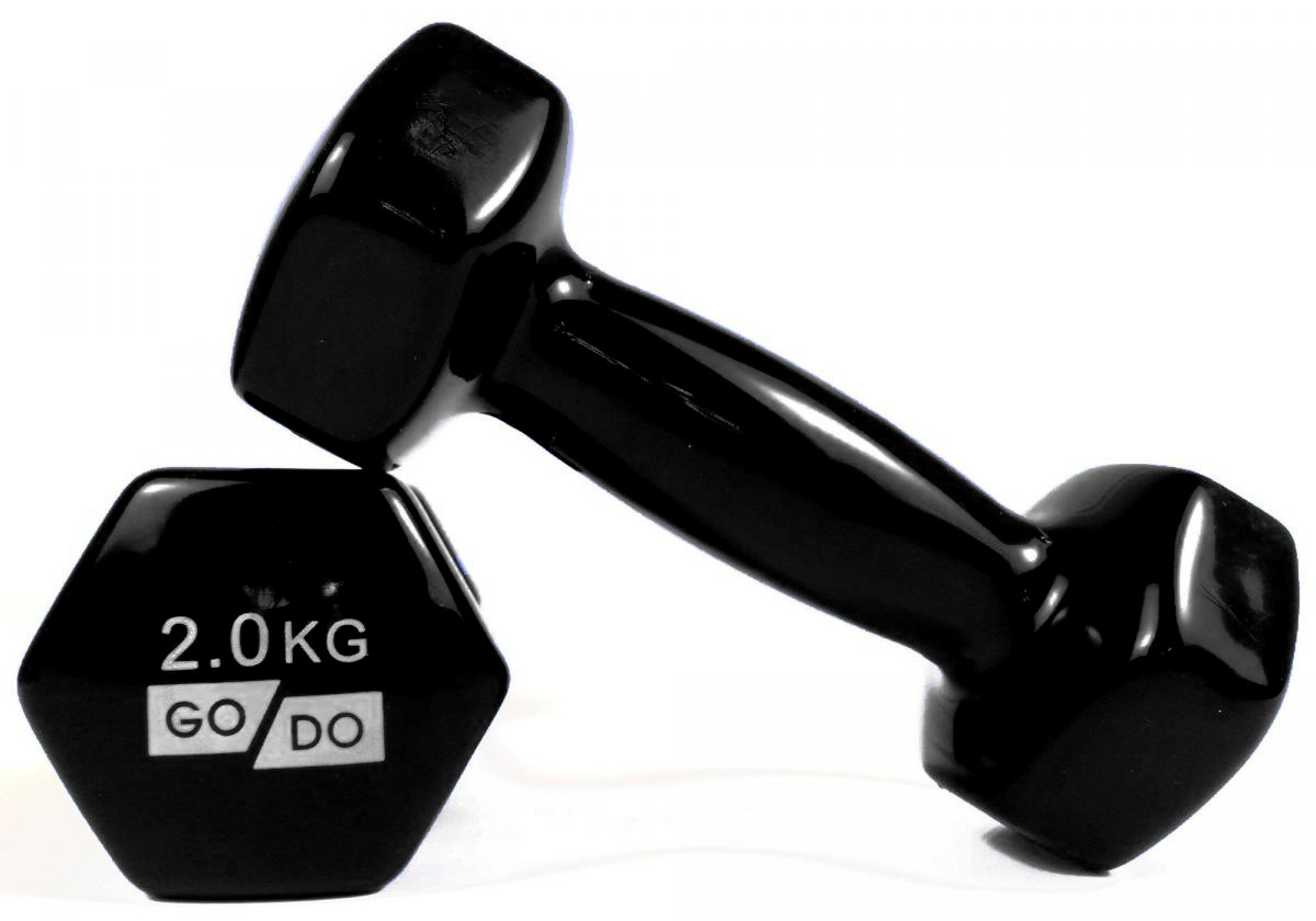Гантель для фітнесу з вініловим покриттям 2шт GoDo GD-2.0BK, фото 1