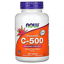 Вітамін С-500, Chewable C-500, NOW Foods, вишневий та ягідний смак, 100 жувальних таблеток
