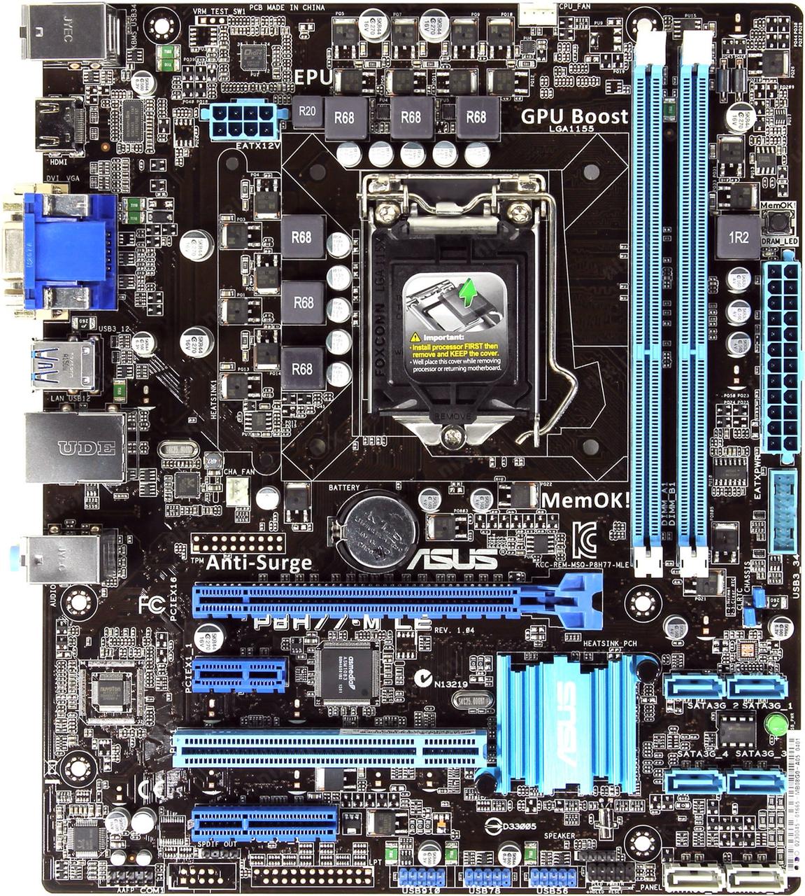 НАДІЙНА ПЛАТА LGA1155 ASUS P8H77-M LE c HDMI, USB 3.0 Підтримує SATA3 + Core - i7,i5,i3 3го ПОКОЛІННЯ 1155