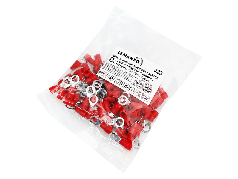 Накінечник кільцевий Lemanso LM2765 ізольований RV1,25-5 100 шт Червоний