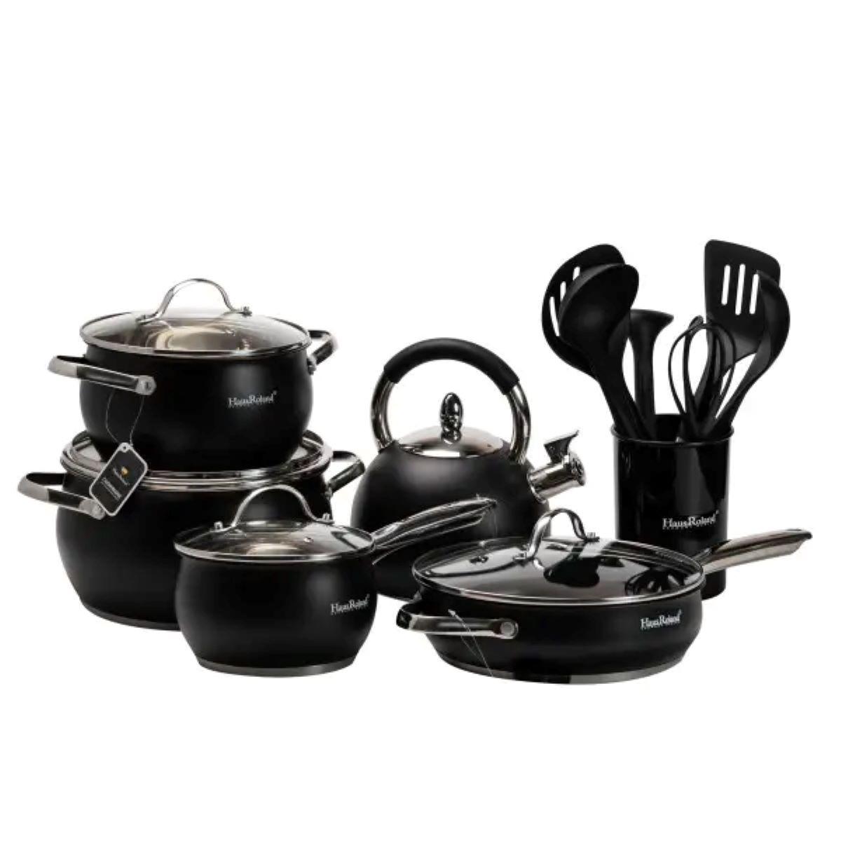 Набір посуду для приготування з нержавіючої сталі 12 предметів, чорний HP33548 - фото 1 - id-p2319216061