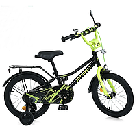 ТОП Двухколесный велосипед Profi MB 16015-1 салатовый детский с дополнительными колесами