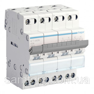 Перемикач I-0-II із загальним висновком зверху 4 полюси 40А 400W SFT440 Hager