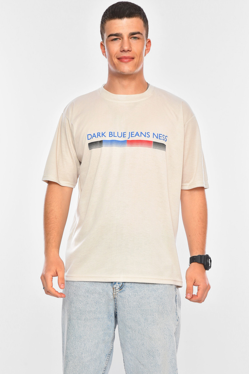 Футболка чоловіча батальна бежевого кольору 200465M, фото 1