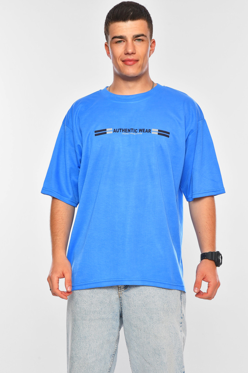 Футболка чоловіча батальна синього кольору 200468M, фото 1