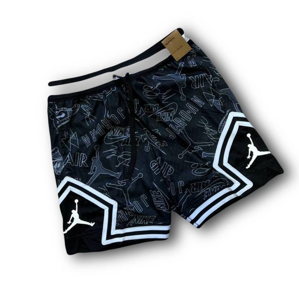 Літні чоловічі спортивні шорти Jordan Diamond Black White Print  шорти Чорні Джордан з кишенями 100% поліестер
