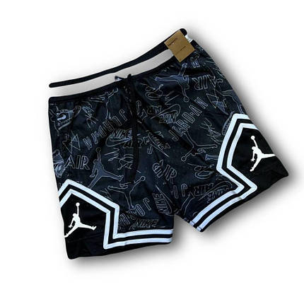 Літні чоловічі спортивні шорти Jordan Diamond Black White Print шорти Чорні Джордан з кишенями 100% поліестер, фото 1